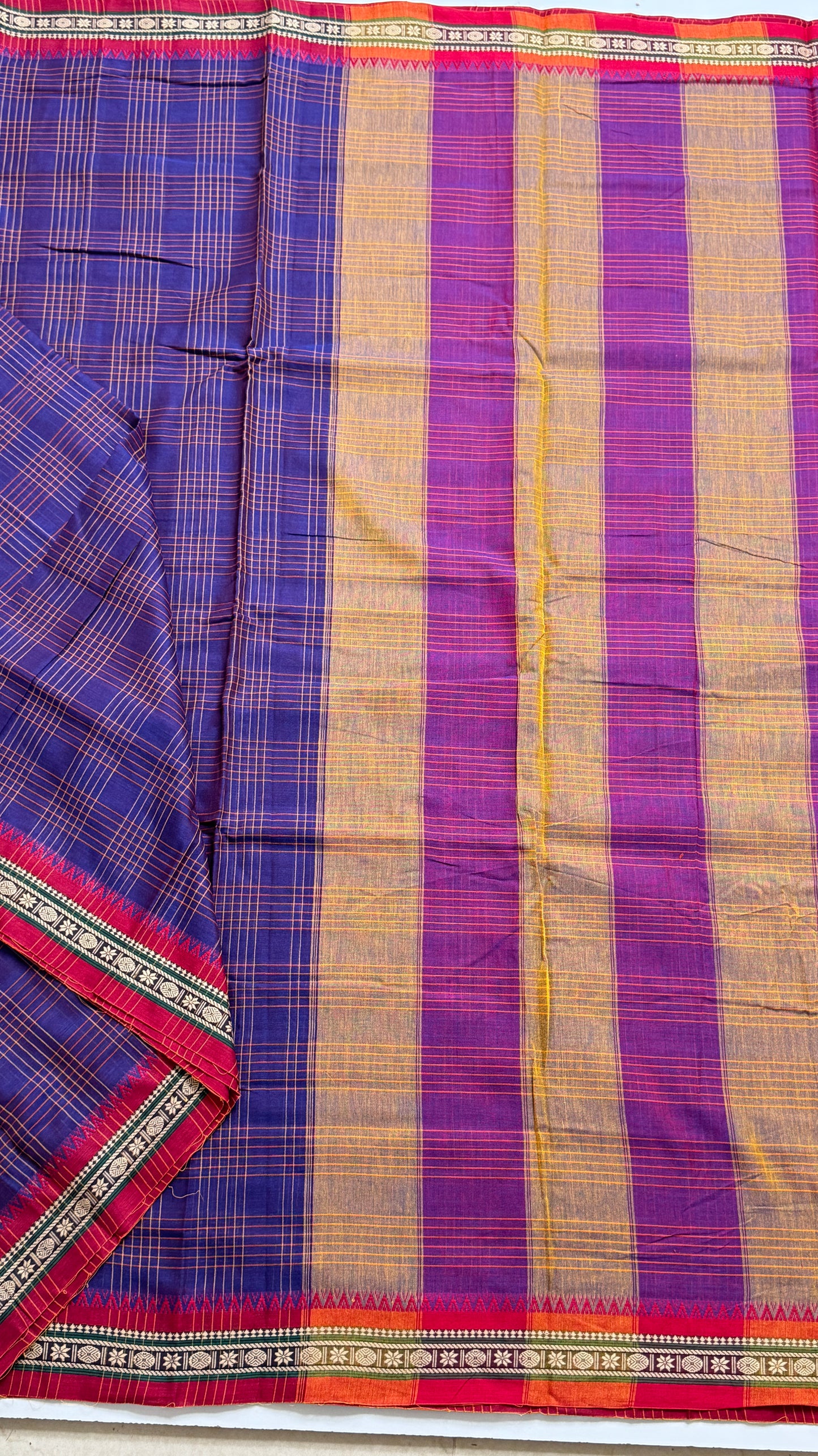 Mercerised Narayanpet Checkered Saree