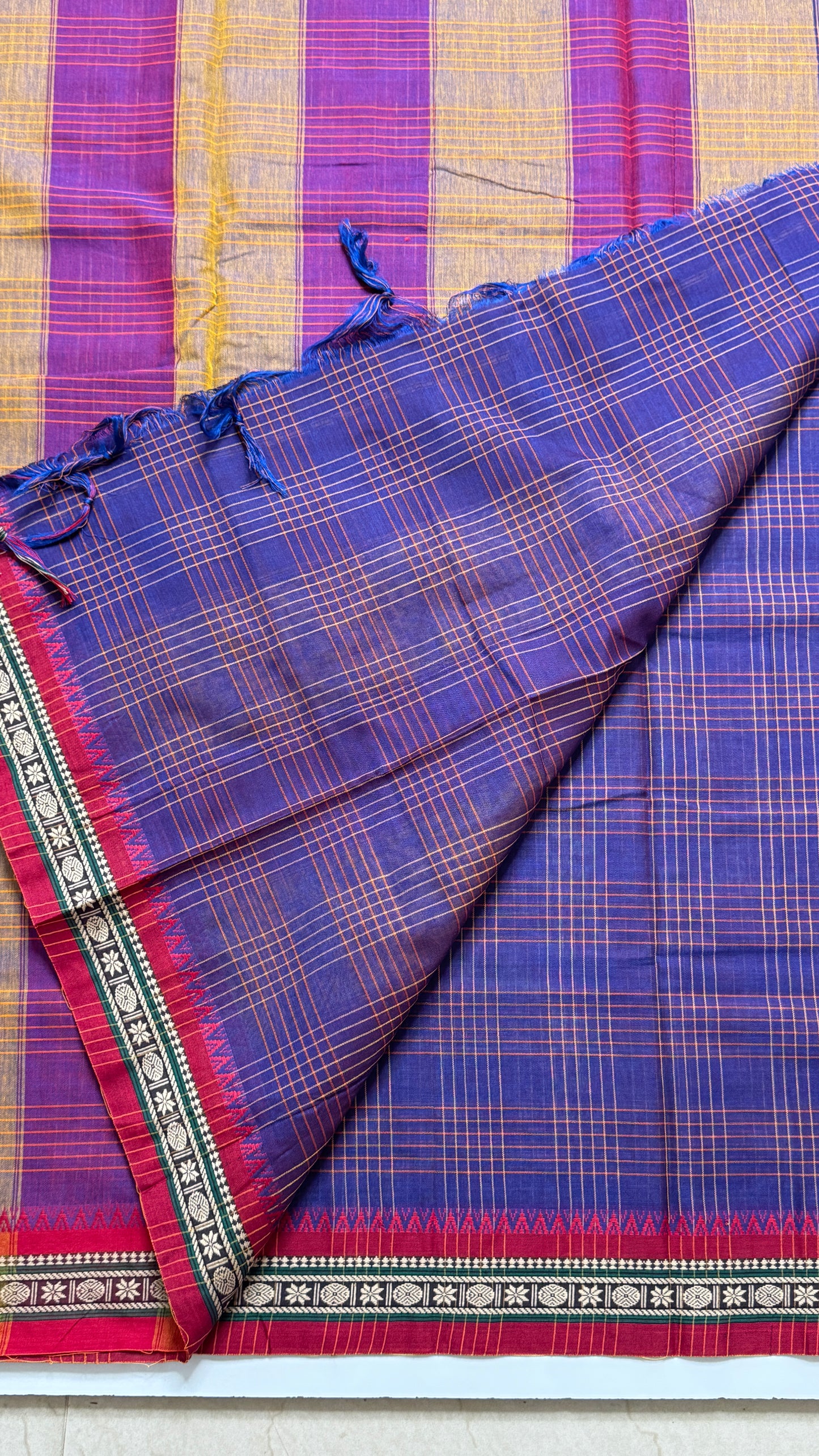 Mercerised Narayanpet Checkered Saree
