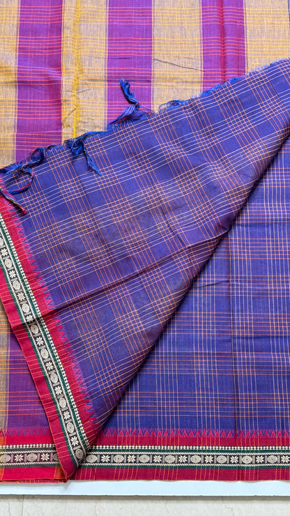 Mercerised Narayanpet Checkered Saree