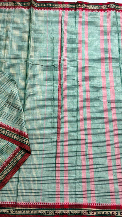 Mercerised Narayanpet Checkered Saree