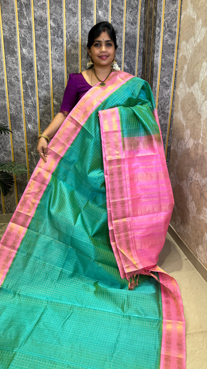 Zari Checks Pure Silk Cotton Saree with Korvai Border