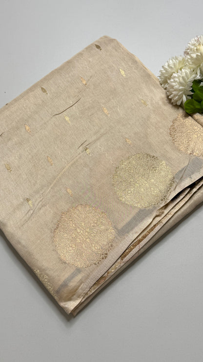Semi Muga Silk Saree with Chakra Motif Border