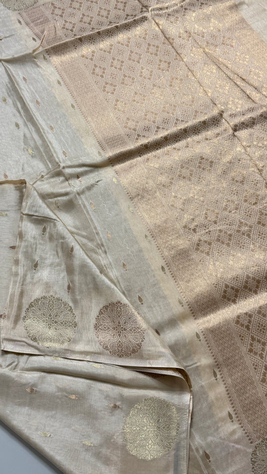 Semi Muga Silk Saree with Chakra Motif Border