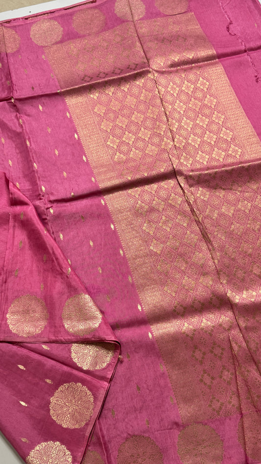 Semi Muga Silk Saree with Chakra Motif Border
