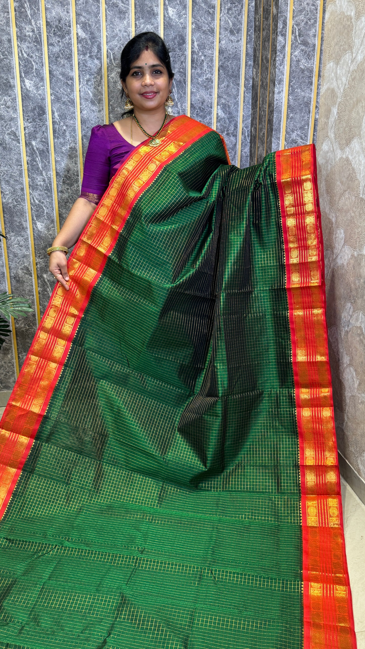 Zari Checks Pure Silk Cotton Saree with Korvai Border