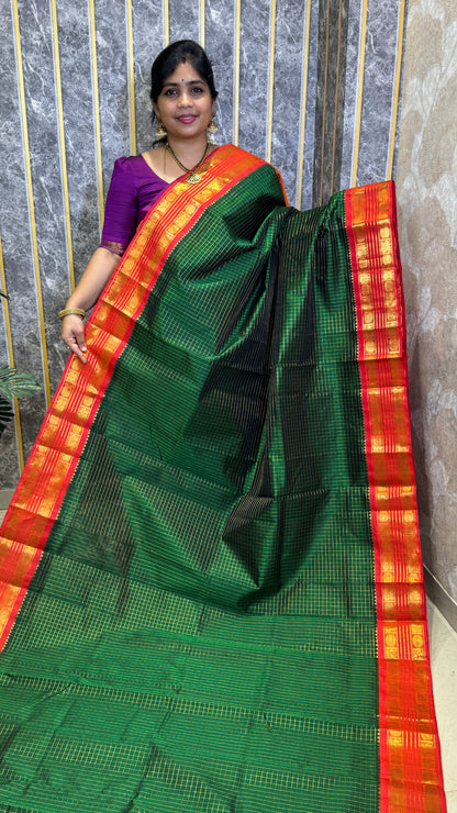 Zari Checks Pure Silk Cotton Saree with Korvai Border