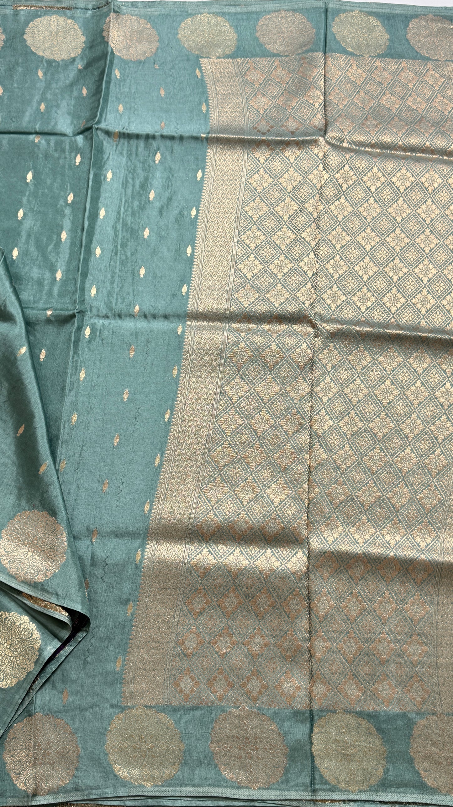 Semi Muga Silk Saree with Chakra Motif Border