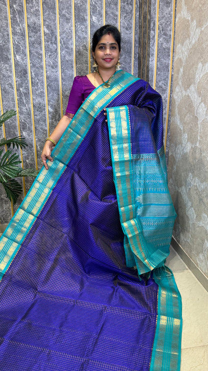 Zari Checks Pure Silk Cotton Saree with Korvai Border