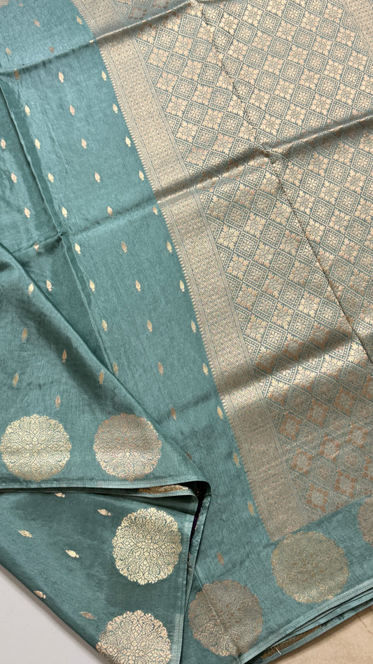 Semi Muga Silk Saree with Chakra Motif Border