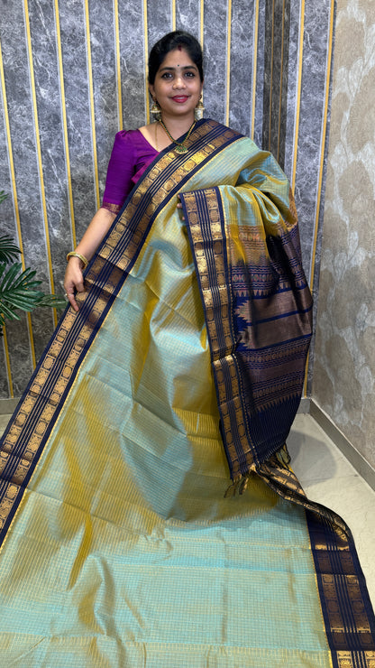 Zari Checks Pure Silk Cotton Saree with Korvai Border