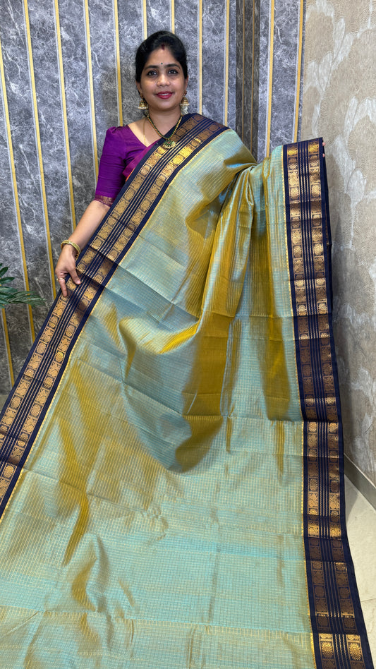Zari Checks Pure Silk Cotton Saree with Korvai Border