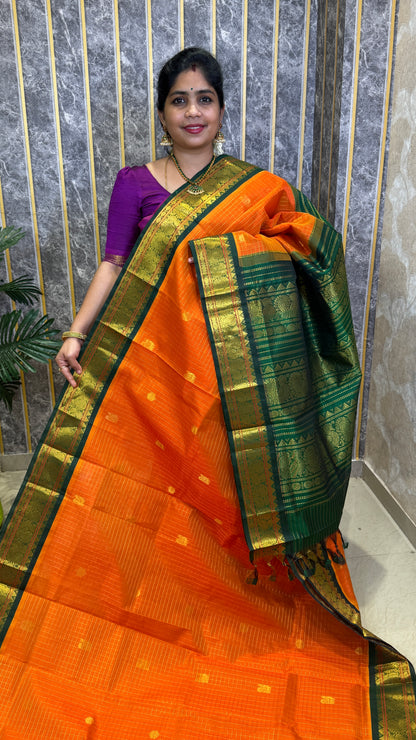 Zari Checks Pure Silk Cotton Saree with Korvai Borders