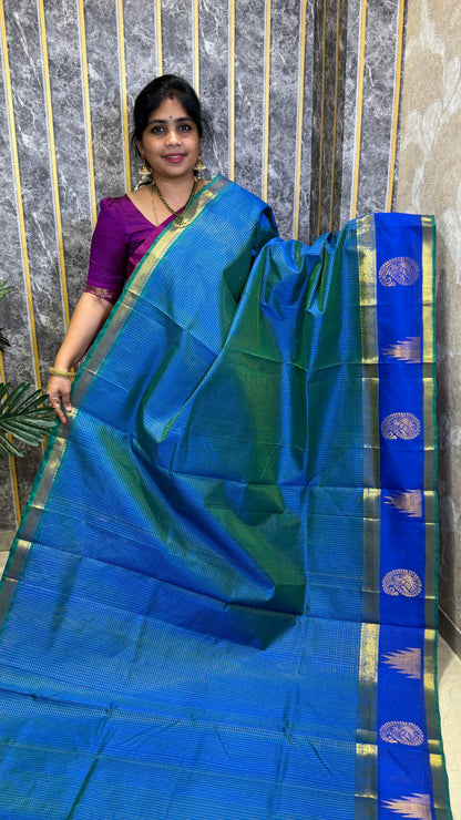 Zari Checks Pure Silk Cotton Saree with Korvai Border