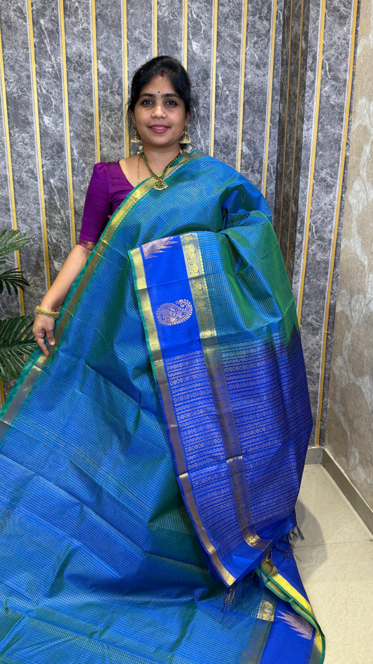 Zari Checks Pure Silk Cotton Saree with Korvai Border