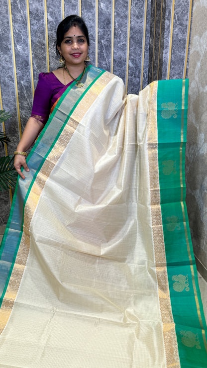 Zari Checks Pure Silk Cotton Saree with Korvai Border