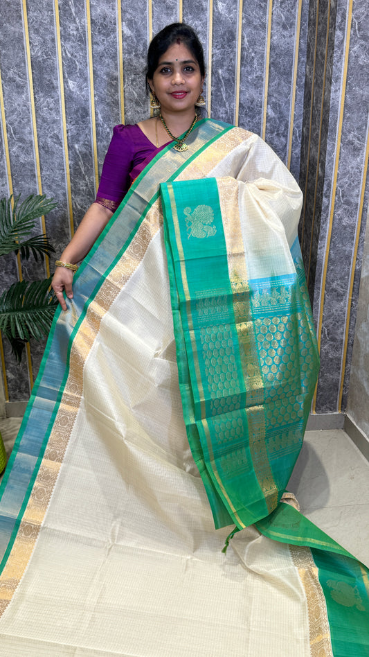 Zari Checks Pure Silk Cotton Saree with Korvai Border