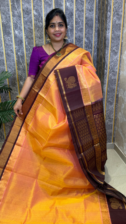 Zari Checks Pure Silk Cotton Saree with Korvai Border