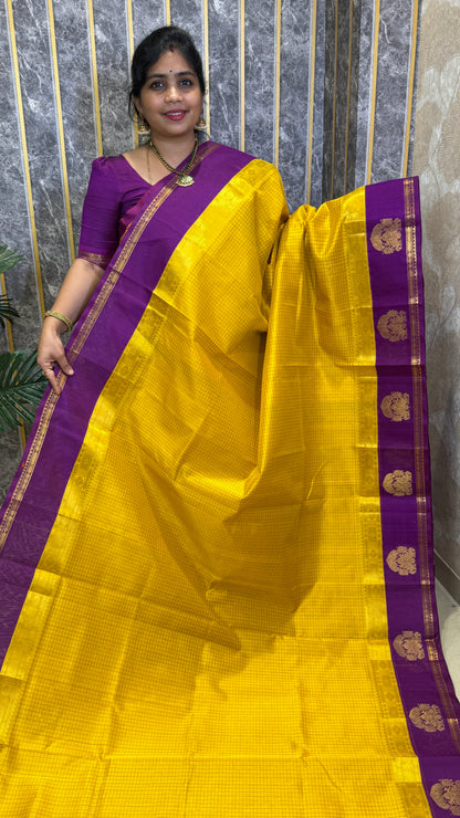 Thread Checks Pure Silk Cotton Saree with Korvai Border