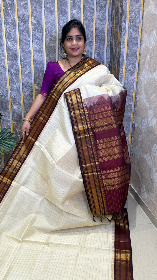 Zari Checks Pure Silk Cotton Saree with Korvai Border