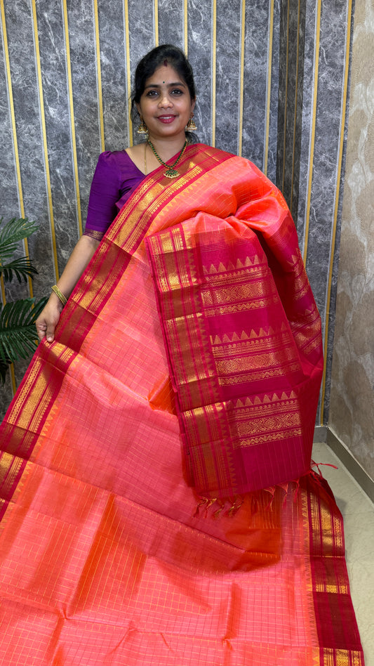 Zari Checks Pure Silk Cotton Saree with Korvai Border