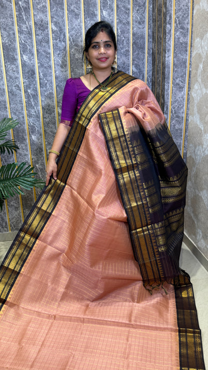 Zari Checks Pure Silk Cotton Saree with Korvai Border