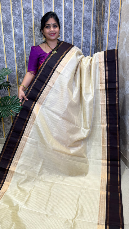 Zari Checks Pure Silk Cotton Saree with Korvai Border