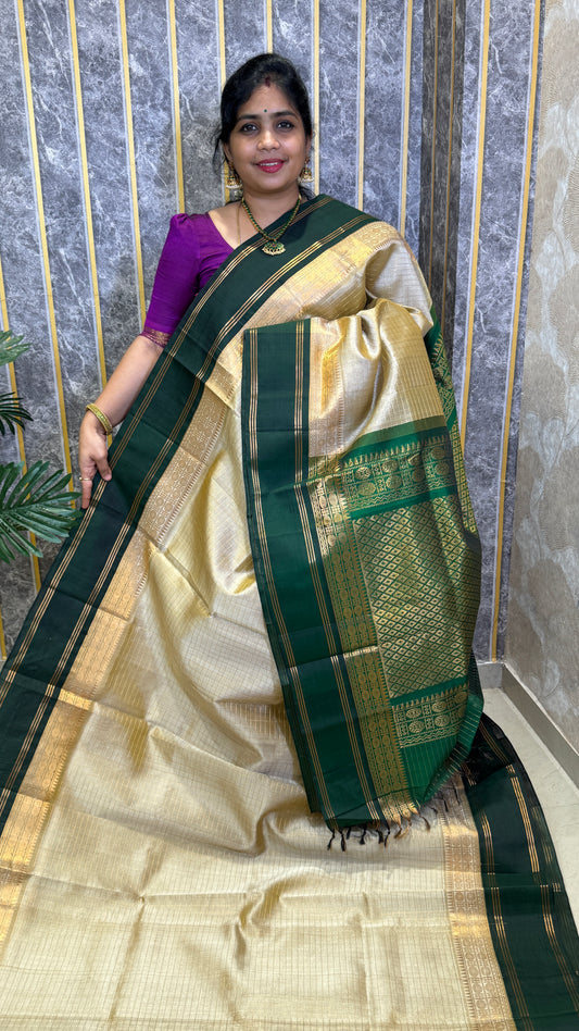 Zari Checks Pure Silk Cotton Saree with Korvai Border