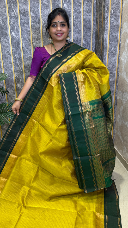 Zari Checks Pure Silk Cotton Saree with Korvai Border