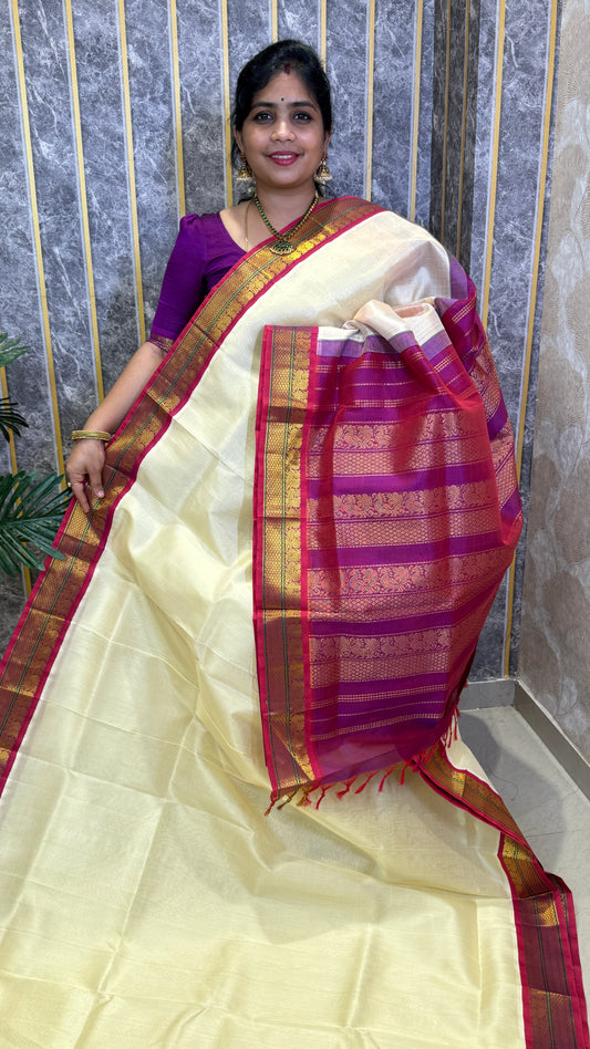 Plain Pure Silk Cotton Saree with Korvai Border