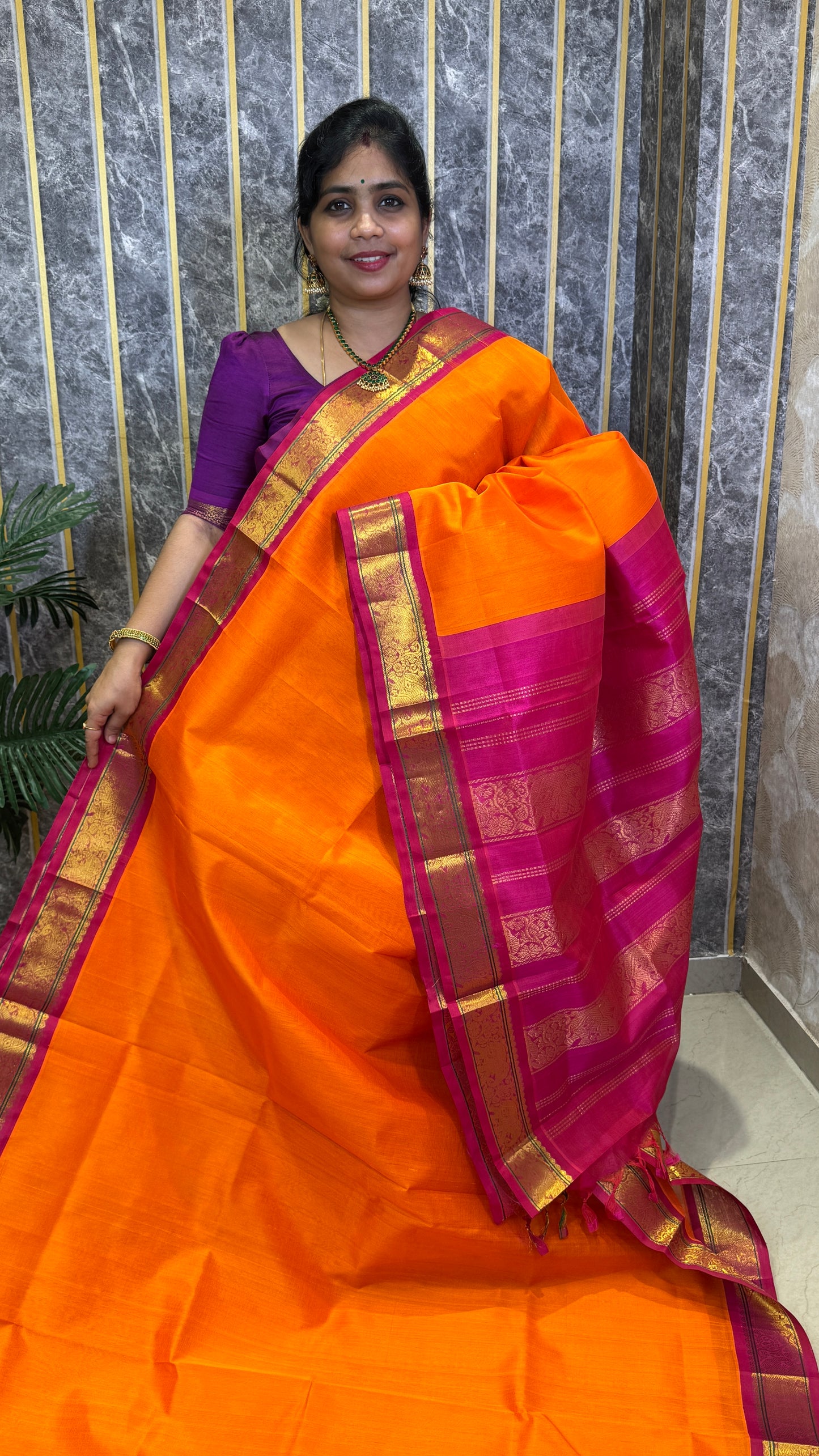 Plain Pure Silk Cotton Saree with Korvai Border