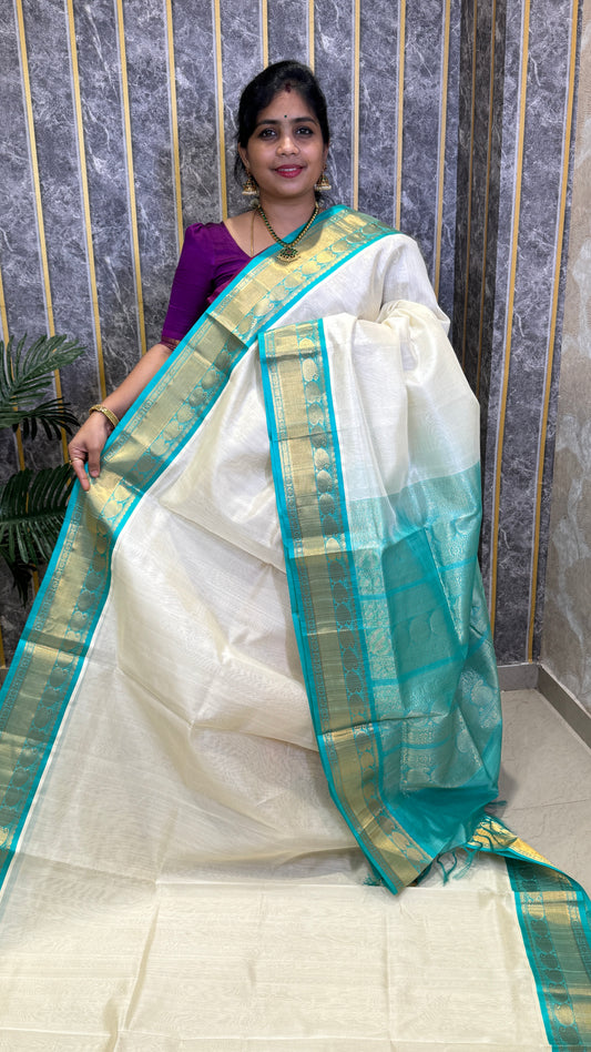 Plain Pure Silk Cotton Saree with Korvai Border