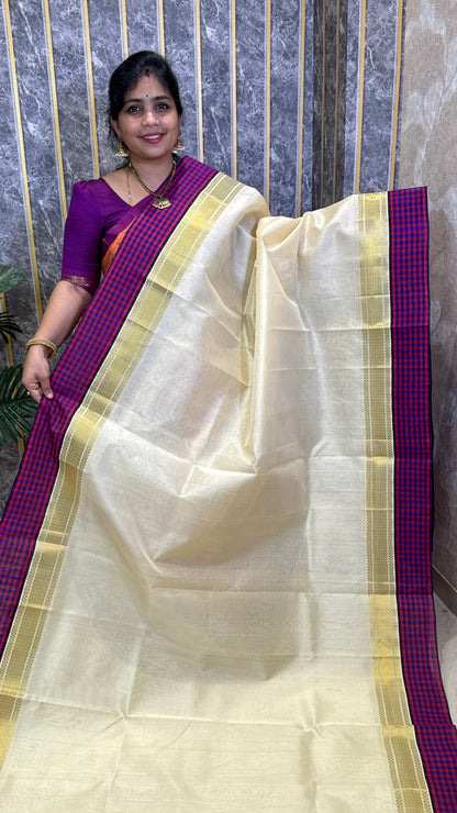 Plain Pure Silk Cotton Saree with Korvai Border