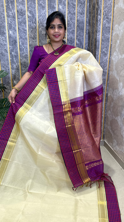 Plain Pure Silk Cotton Saree with Korvai Border