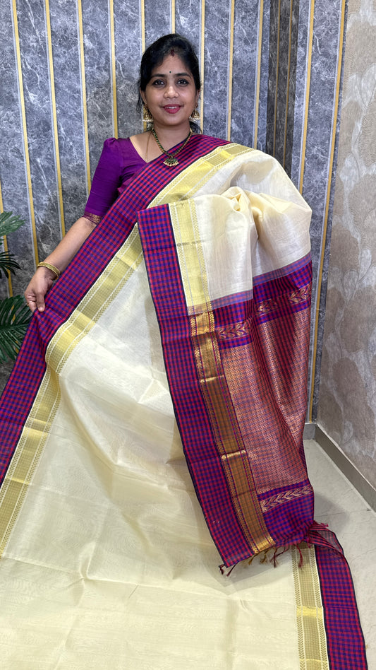 Plain Pure Silk Cotton Saree with Korvai Border