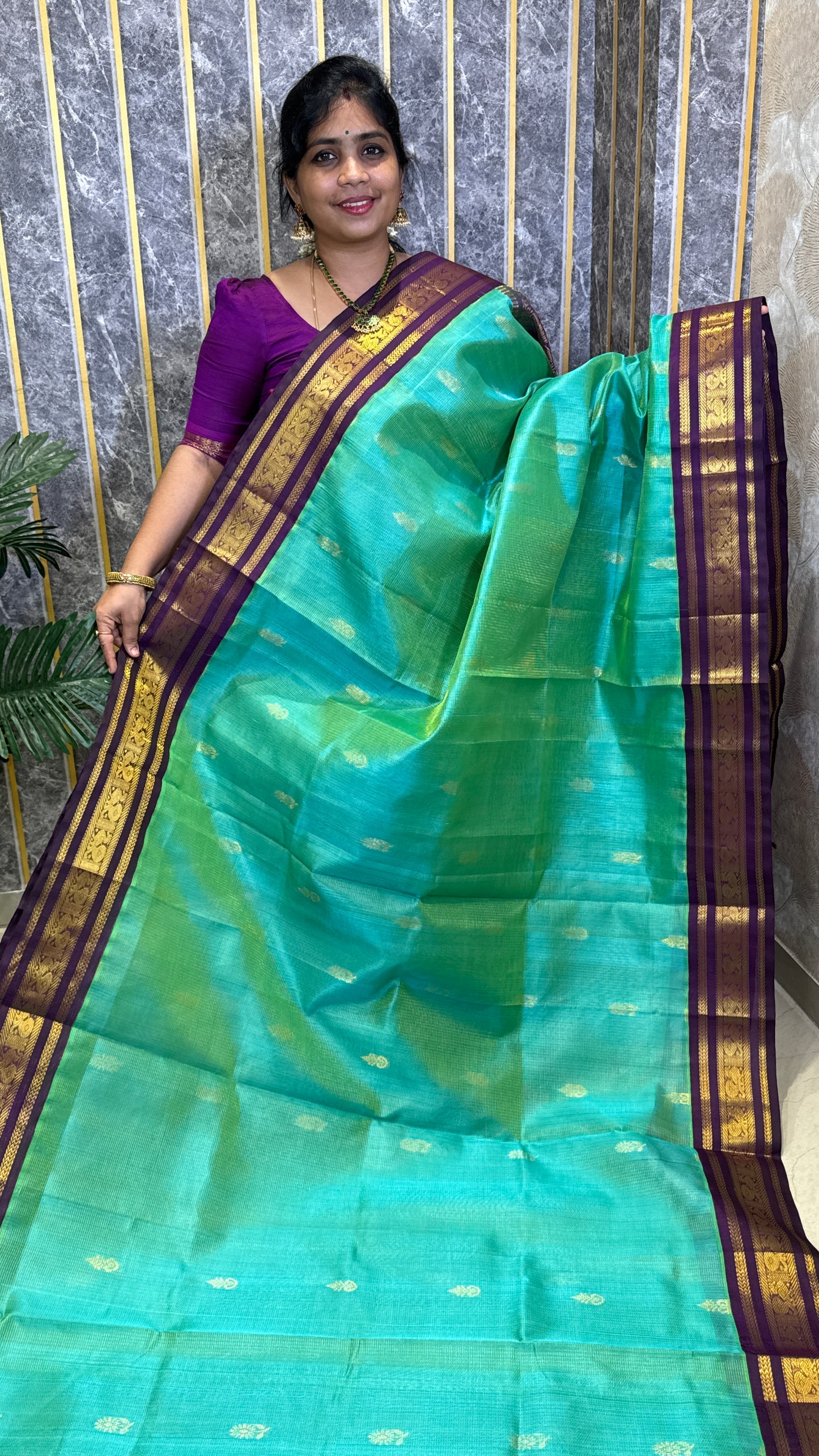 Vairoosi Pure Silk Cotton Saree with Korvai Borders