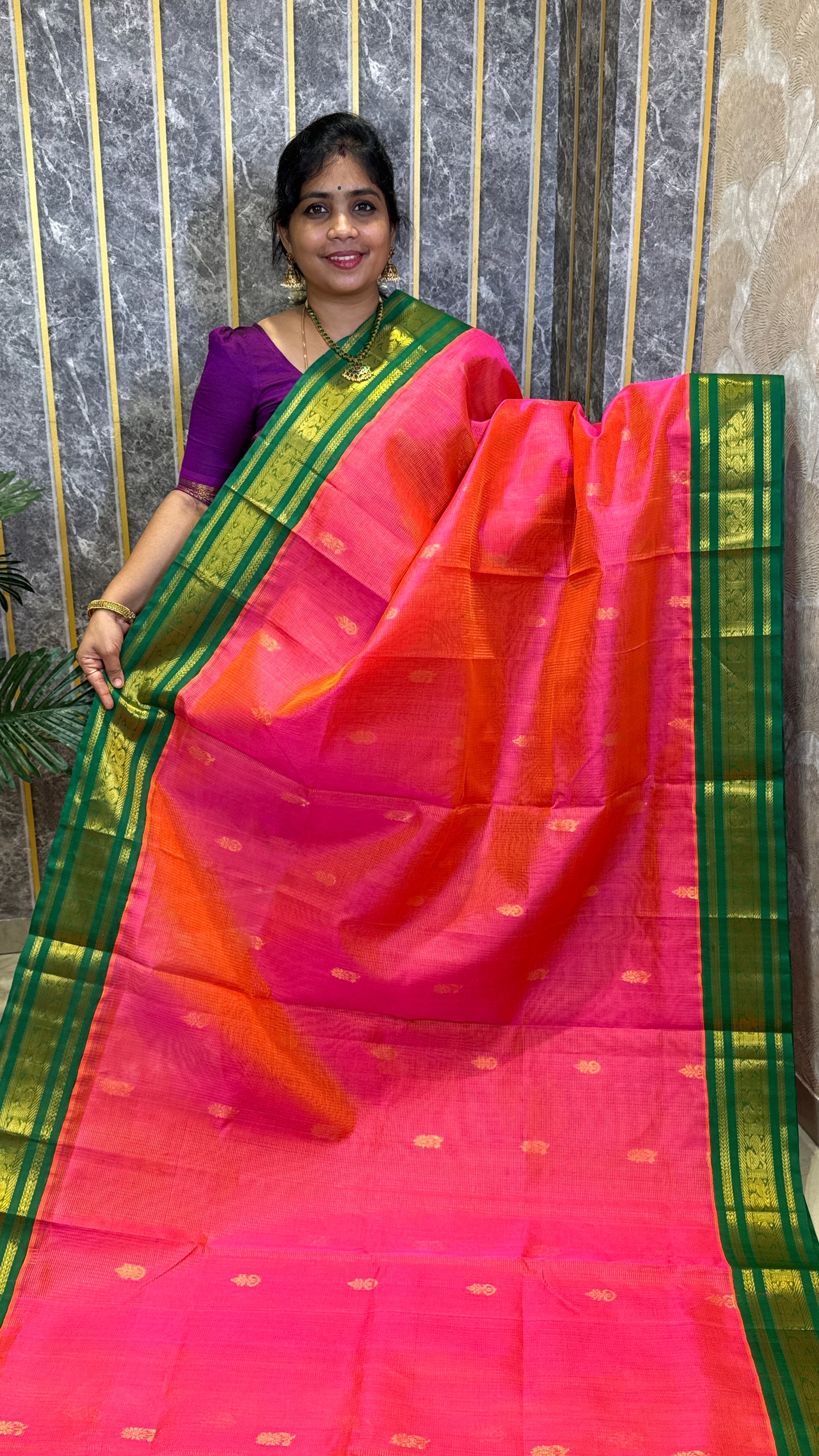 Vairoosi Pure Silk Cotton Saree with Korvai Borders