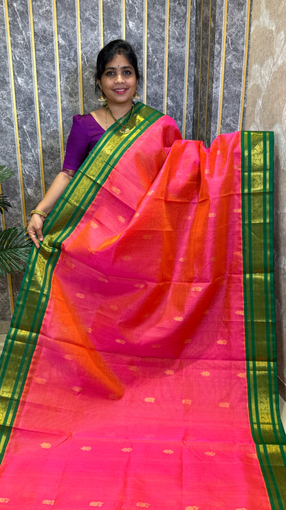 Vairoosi Pure Silk Cotton Saree with Korvai Borders