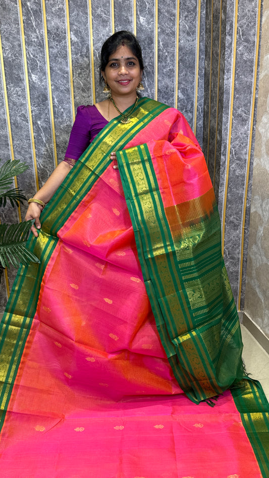 Vairoosi Pure Silk Cotton Saree with Korvai Borders