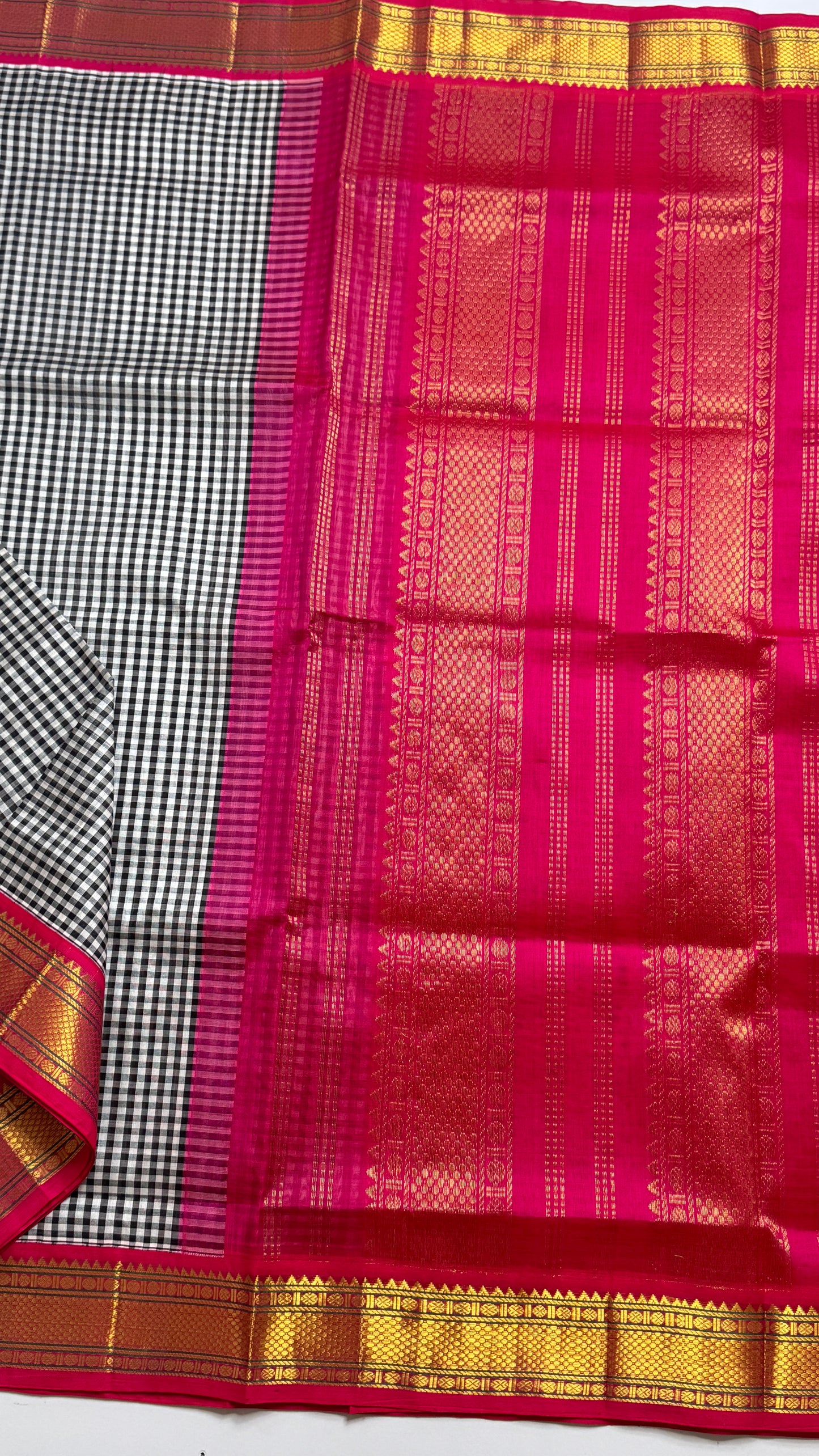 Black & White Checks Pure Silk Cotton with Korvai Border