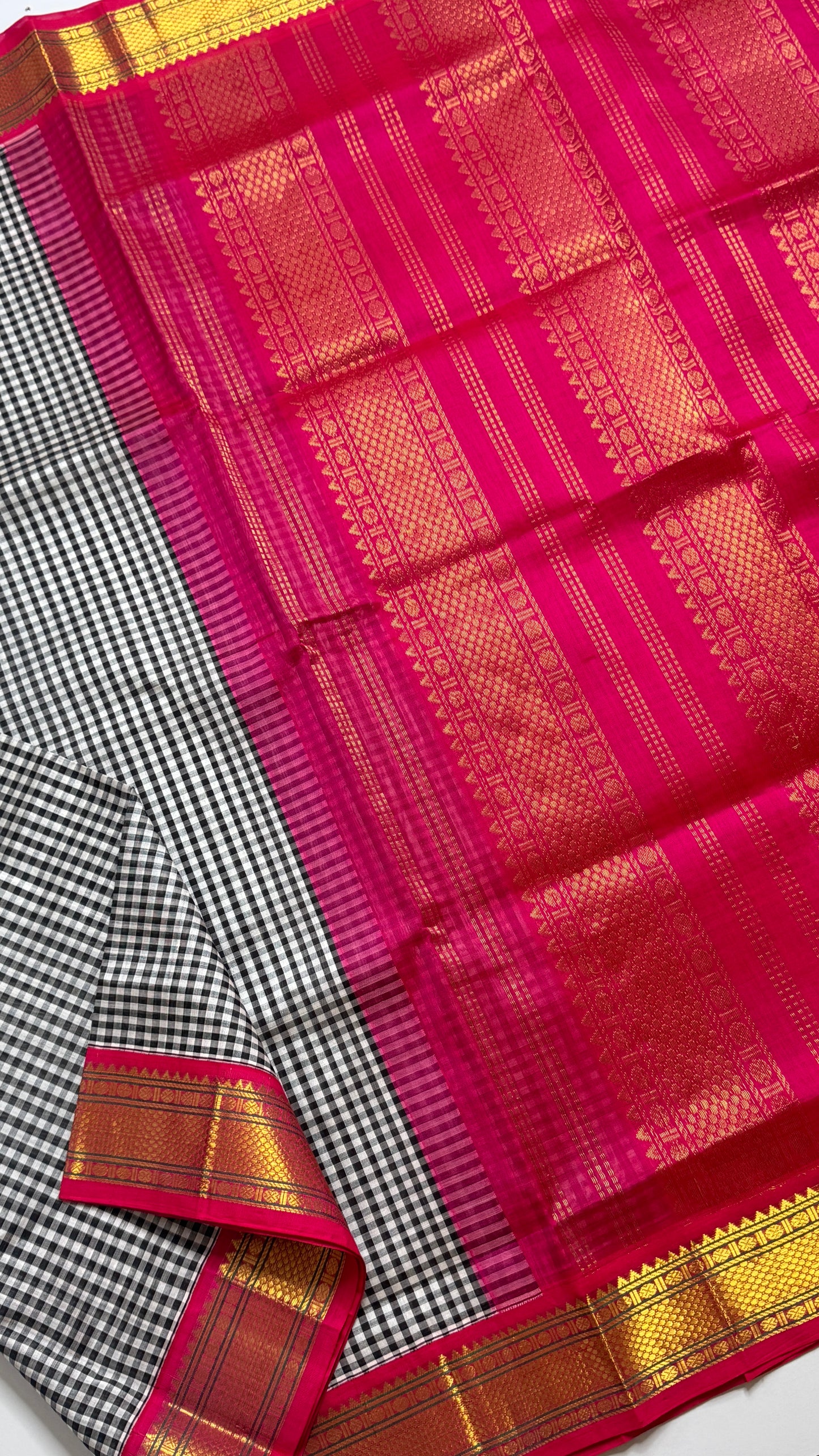 Black & White Checks Pure Silk Cotton with Korvai Border