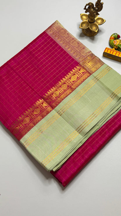 Zari checks Pure Silk Cotton Saree with Korvai Borders
