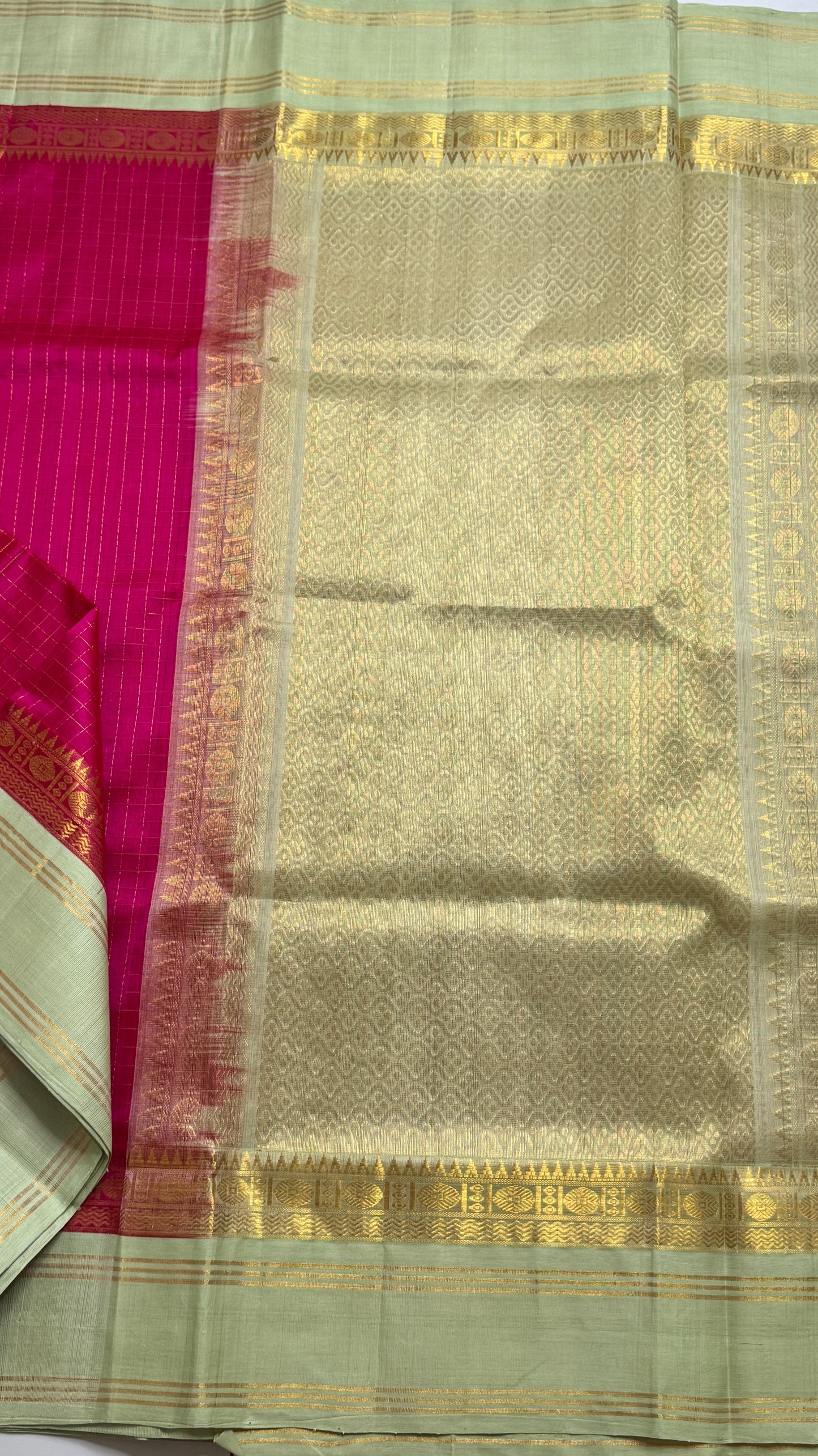 Zari checks Pure Silk Cotton Saree with Korvai Borders