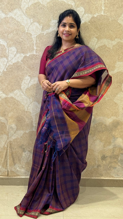 Mercerised Narayanpet Checkered Saree