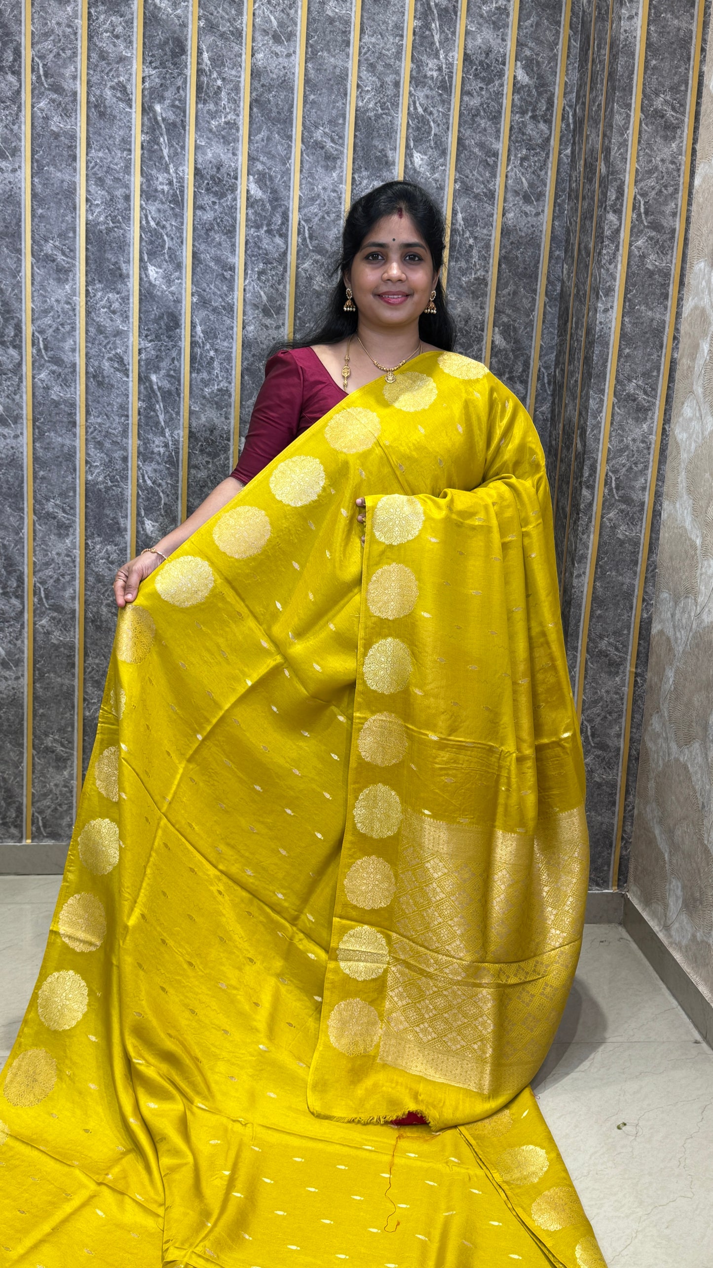 Semi Muga Silk Saree with Chakra Motif Border