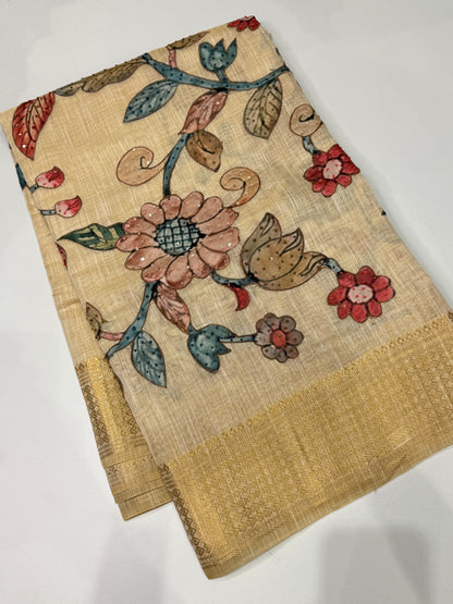 Tissue Linen Applique Work Saree