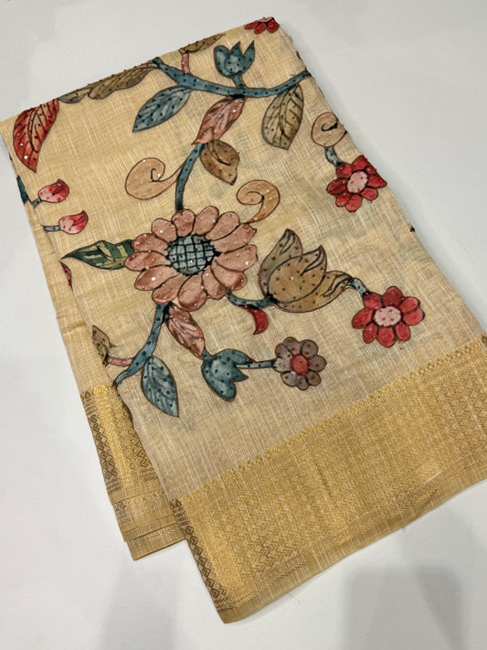 Tissue Linen Applique Work Saree