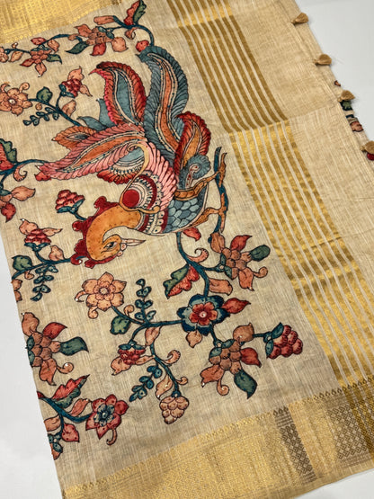 Tissue Linen Applique Work Saree