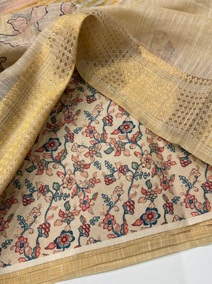 Tissue Linen Applique Work Saree