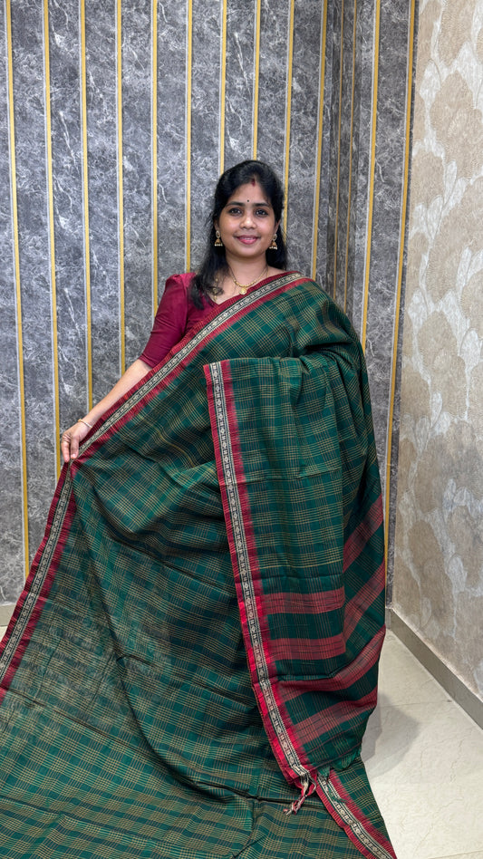 Mercerised Narayanpet Checkered Saree