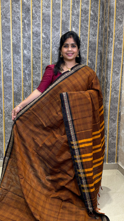 Mercerised Narayanpet Checkered Saree